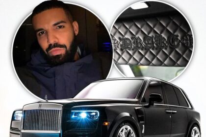 Drake Chrome Hearts Rolls-Royce Cullinan, custom luxury car with cross-pattern leather and metal accents, revealed in Miami.