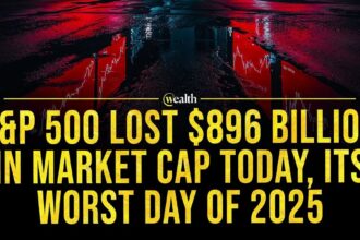 Visual of stock market downturn, showing a digital ticker with negative trends.