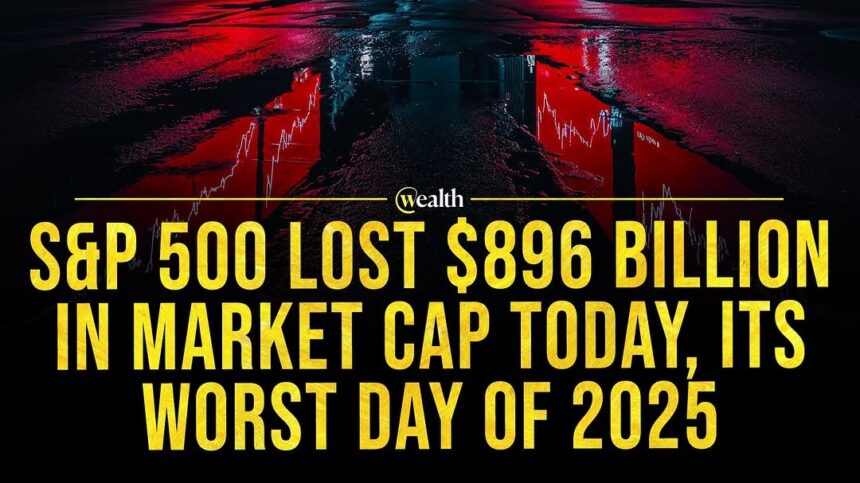 Visual of stock market downturn, showing a digital ticker with negative trends.