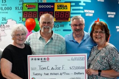 Handshake to Millions: Tom Cook and Joseph Feeney shaking hands, representing their shared lottery win.