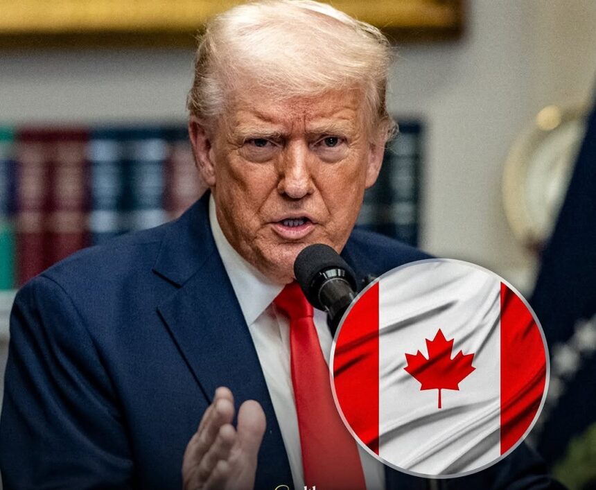 US-Canada Trade War: Image of a steel beam with American and Canadian flags, representing the trade dispute.