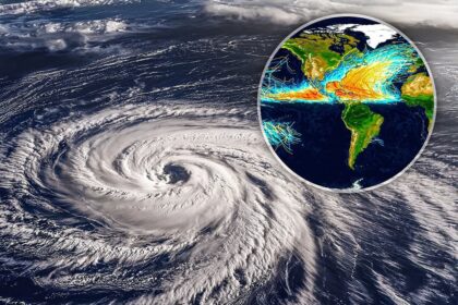 Hurricane Equator Barrier: Visual of a hurricane stopping at the equator, illustrating the science of storm boundaries.