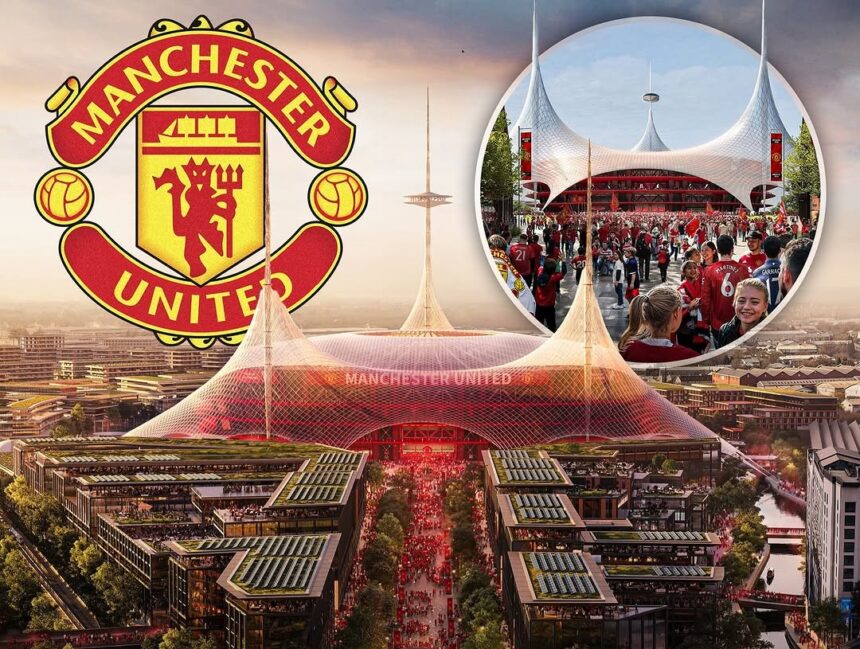 Manchester United New Stadium: Rendering of the proposed 100,000-seat stadium.