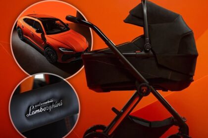 Lamborghini Silver Cross Stroller: Image of the limited-edition "Reef AL Arancio" stroller.